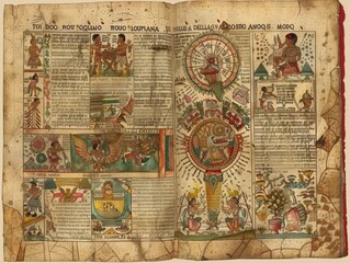 Wall Mural - Codex Mendoza, with detailed illustrations and cultural context 