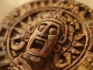 Sticker - Aztec Sun Stone, with detailed carvings and cultural significance 