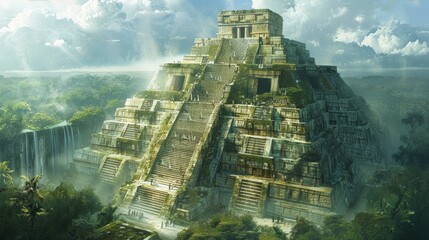 Wall Mural - Temple of the Sun in Calakmul, showcasing its grand architecture and cultural context 