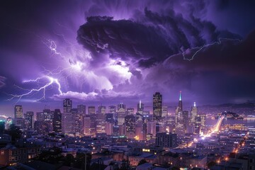 Wall Mural - Lightning over San Francisco skyline, California, USA