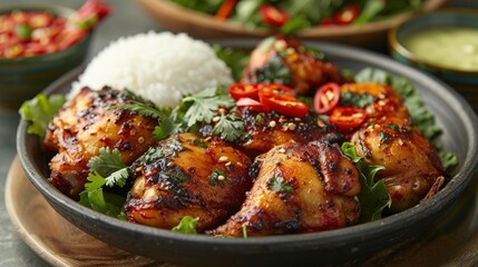 Wall Mural - Grilled Chicken with Rice and Chili Peppers