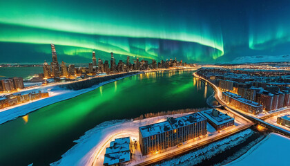 northern lights sky big city backgrounds beautiful natural phenomenon polar lights
