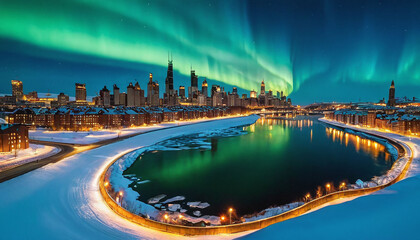 northern lights sky big city backgrounds beautiful natural phenomenon polar lights
