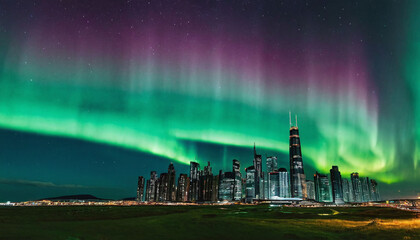 northern lights sky big city backgrounds beautiful natural phenomenon polar lights
