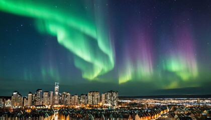 northern lights sky big city backgrounds beautiful natural phenomenon polar lights
