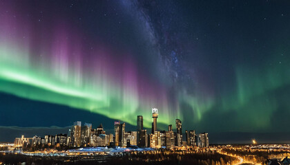northern lights sky big city backgrounds beautiful natural phenomenon polar lights
