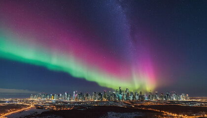 northern lights sky big city backgrounds beautiful natural phenomenon polar lights
