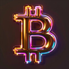 Wall Mural - A neon Bitcoin icon represents modern digital currency, creating a vibrant and dynamic visual symbol of innovation and technology