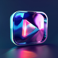 Wall Mural - A neon play button icon symbolizes modern digital media, offering a vibrant and dynamic visual representation of technology and entertainment