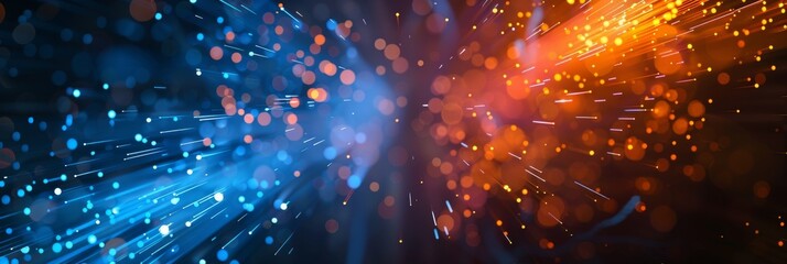 background of blue and orange light beams with sparks, representing the concept of artificial intell