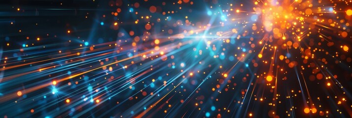 Background of blue and orange light beams with sparks, representing the concept of artificial intelligence in data science. The lights create an abstract representation of technology