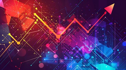 A vector illustration of a futuristic raise arrow chart, highlighting the correlation between technology adoption and economic growth in the digital age.