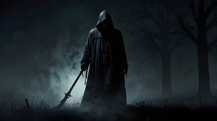 Sticker - Grim reaper, scary and horror shot death illustration. Generative AI