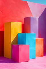 Canvas Print - Colorful 3D cubes against a pink and blue background