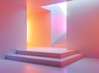 Poster - pastel color 3d render minimal geometric shapes composition