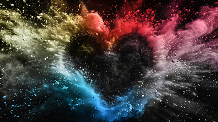 Poster - Vibrant multi-colored dust particles create a dynamic and cosmic explosion effect
