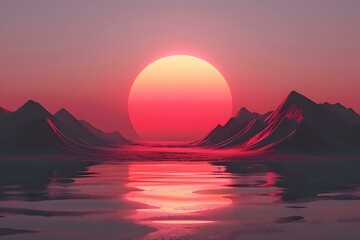 Wall Mural - The sun sets over the mountains