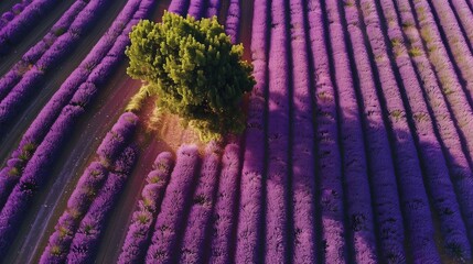 Canvas Print - Aerial view of a lavender field in Provence: Expansive lavender field in full bloom in Provence, France, seen from above.