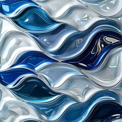 Canvas Print - Blue and white abstract waves