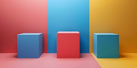 Sticker - Three boxes on a stage with a pink, blue, and yellow background