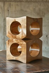 Poster - Wooden Cubes with Holes Abstract Sculpture