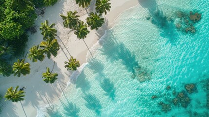Wall Mural - Paradise beach with turquoise water, white sand and palm trees