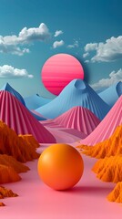 Wall Mural - Abstract Landscape Illustration with Mountains and Sun