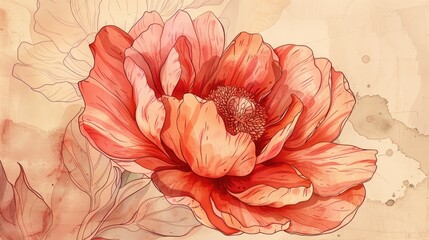 Canvas Print - Floral element on a hand drawn flower backdrop