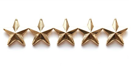 A row of five gold stars are lined up on a white background