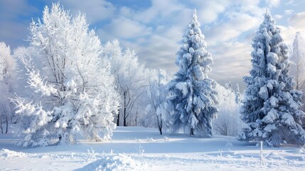 Wall Mural - Snow covered trees add to the beauty of the winter landscape