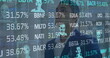 © vectorfusionart - Image of stock market data processing over thoughtful biracial businessman at office
