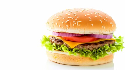 Wall Mural - A Cheeseburger Isolated on a Solid White Background With Copy Space. isolated on a solid white background. Illustrations