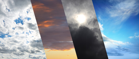 Wall Mural - different weather conditions due to season changing, banner design. collage with photos of sky