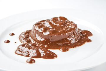 Sticker - Close-up of Chocolate Pudding on a White Plate