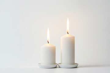 Poster - Two Burning Candles on a White Background