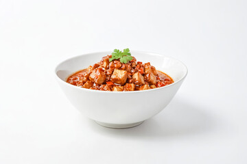 Wall Mural - Bowl of Stewed Tofu with Red Peppers and Parsley