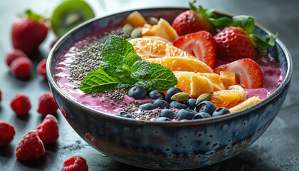 Wall Mural - A bowl of fruit with blueberries, strawberries, and oranges