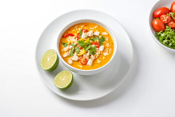 Sticker - Close-up of Thai Chicken Soup with Rice Noodles, Tomatoes, and Cilantro