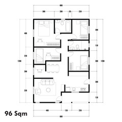 Naklejka na meble Floor plan blueprint type 96 sqm, Figure of the jotting sketch of the construction and the industrial skeleton of the structure and dimensions. vector eps 10