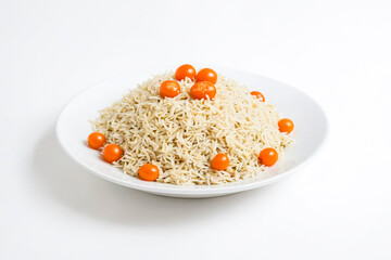 Wall Mural - White Rice with Cherry Tomatoes on a White Plate