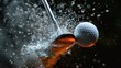 © Alpha - Impact moment of a golf club and ball, high-speed capture showcasing power and motion, ball's deformation and energy transfer, dramatic detail
