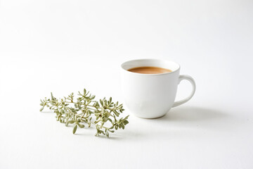 Poster - Simple cup of tea and a sprig of greenery