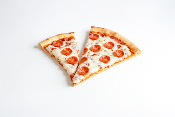 Wall Mural - Two slices of pizza with tomato and mozzarella cheese