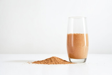 Canvas Print - Cocoa Powder and Smoothie in a Glass on a White Background