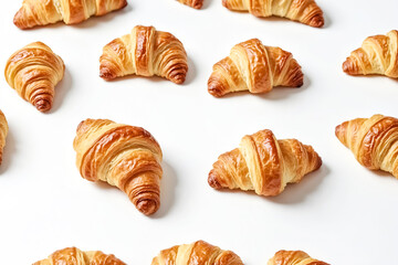 Wall Mural - Freshly Baked Croissants on a White Background