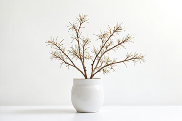 Poster - Dried Branch with White Flowers in a White Vase