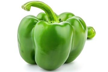 Fresh green bell pepper isolated on white background.