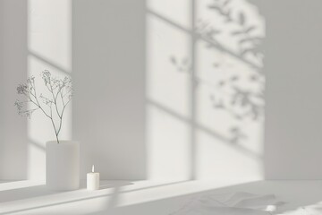 Wall Mural - product photography. The soft lighting creates gentle highlights on the edges of the shadows, adding depth to the minimalist space.