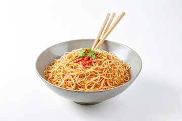 Poster - Close-up of a Bowl of Noodles with Chopsticks