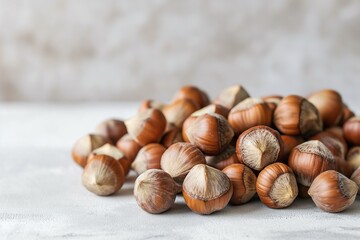 Wall Mural - Hazelnuts on a light background. Close-up, selective focus.